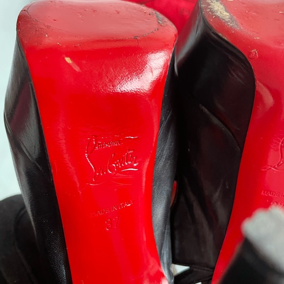 Christian Louboutin Black Leather Strappy Platform Pump Heels - Picture 8 of 10